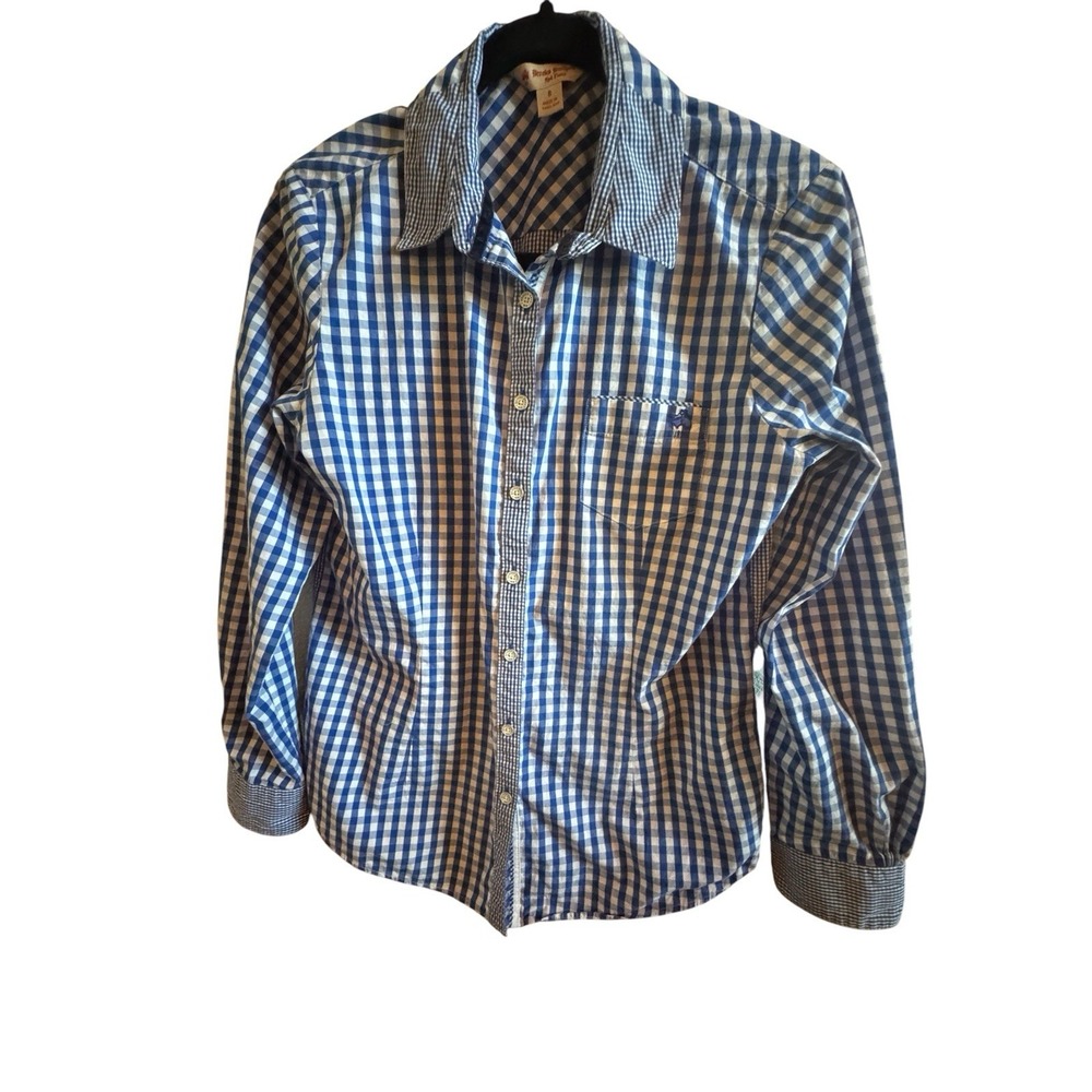 Brooks Brothers Red Flatte Blue White Gingham Button Up Shirt Women's Size 8